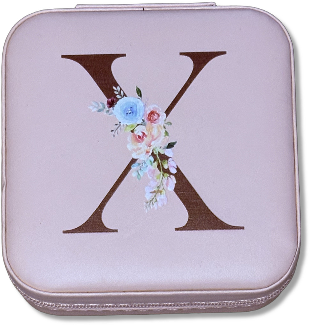 Portable Pink Floral "X" Jewelry Box Organizer Jewlery Case Travel Storage